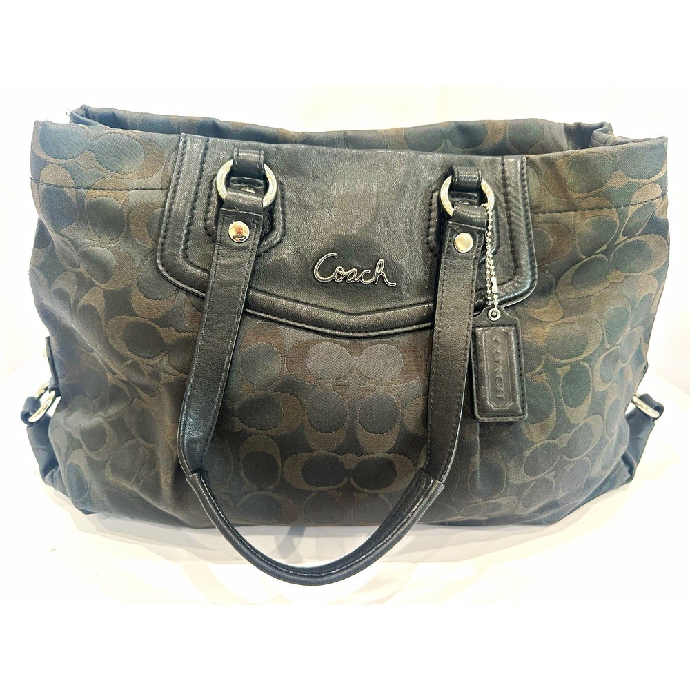 Coach Ashley F19244 Black Signature C Jacquard Leather Carryall Shoulder Bag
